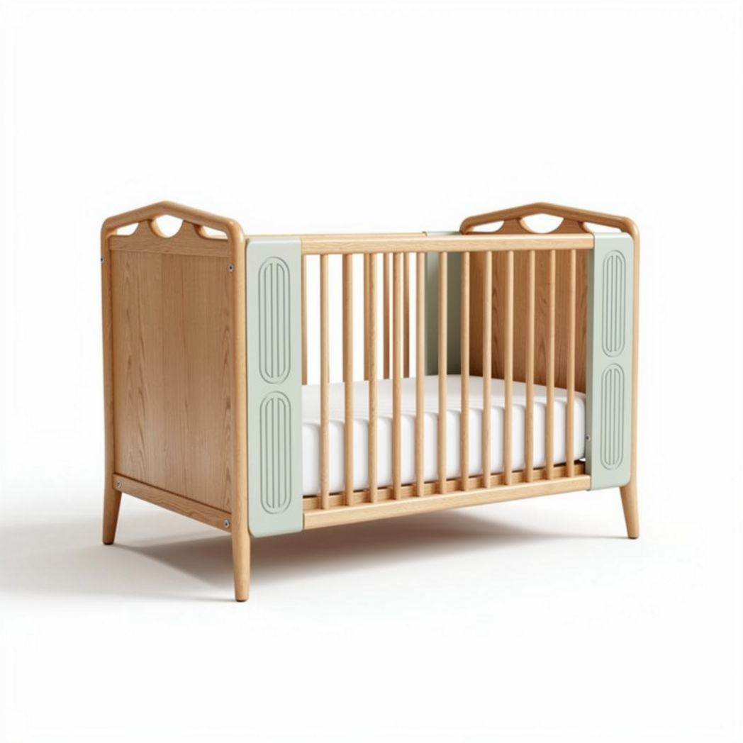 Houten kinderbed 120 x 60 cm met groene accenten en veilige spijlen