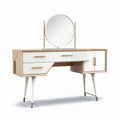 Houten kaptafel met ronde spiegel afmetingen 120 x 45 x 75cm wit en naturel