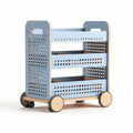 Houten opbergwagen met wielen en perforaties in lichtblauw 70 x 35 x 65cm