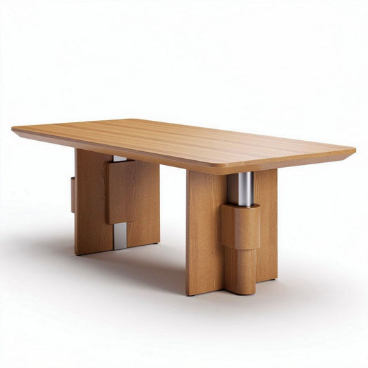 Eikenhouten eettafel 180 x 90 x 75cm met stalen onderstel naturel kleur
