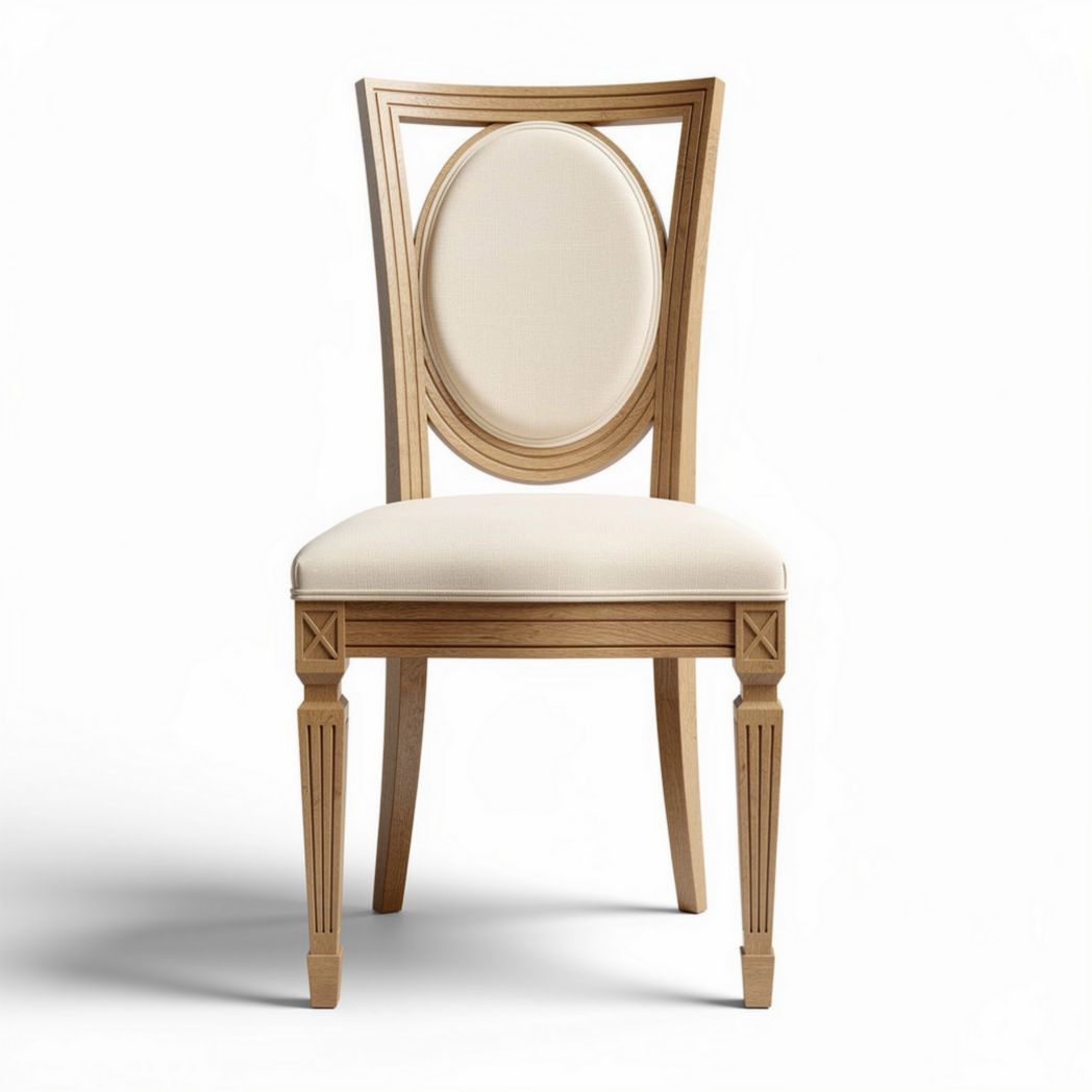 Witte klassieke stoel van hout met stof bekleding en afmetingen 45 x 45 x 90cm