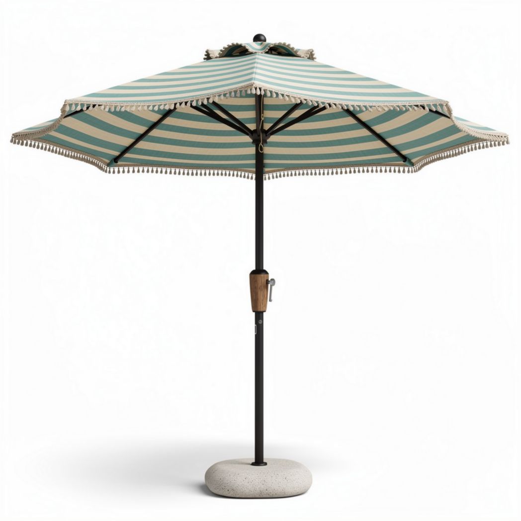 Parasol met metalen frame en gestreepte stoffen huid 250 x 250 x 250cm