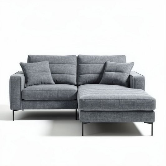 L-vormige stoffen bank met chaise longue in lichtgrijs 200 x 90 x 85cm