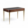 Luxe houten bureau met zwart leren inleg en gouden poten 120 x 60 x 75cm