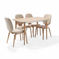 Eetkamerset met houten tafel en stoffen stoelen in beige 150 x 90 x 75cm
