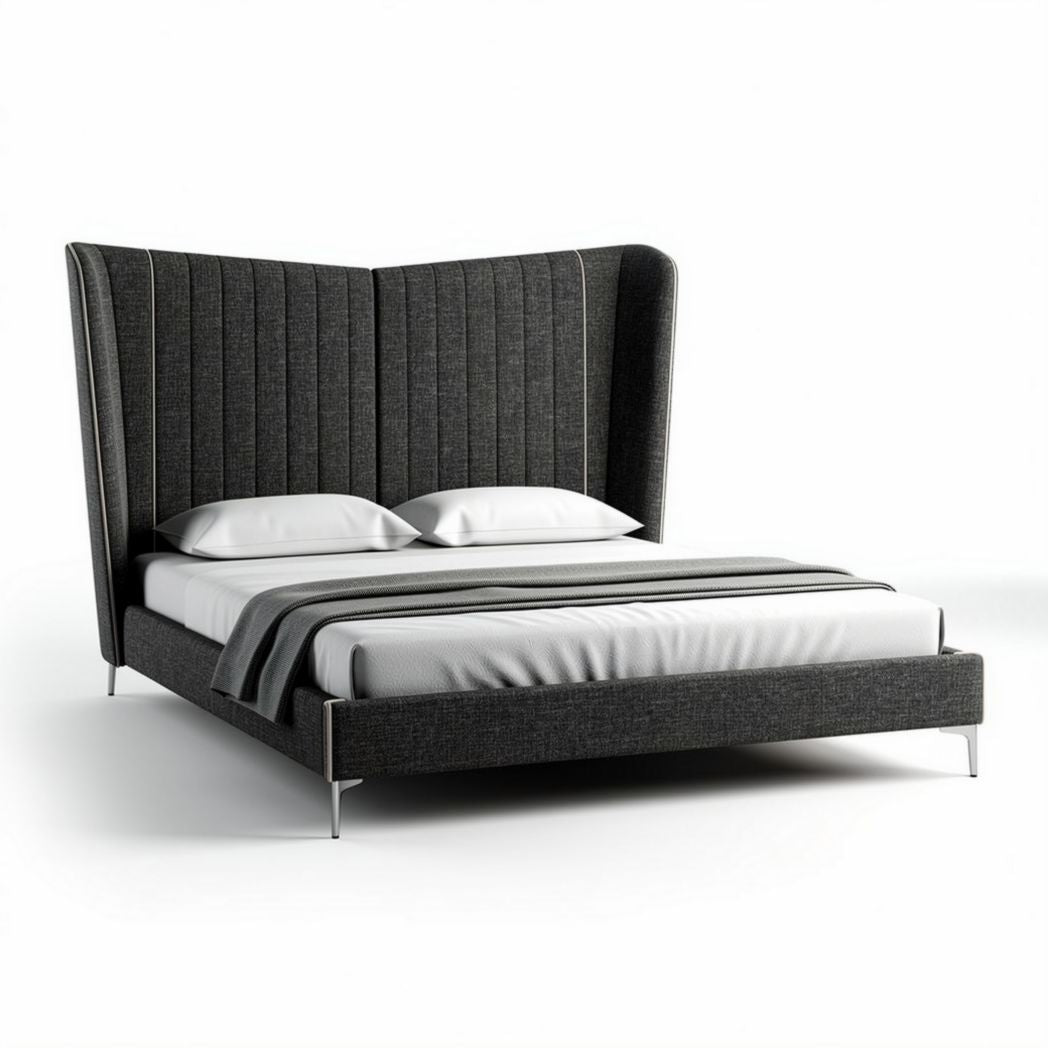 Gestoffeerd bed met hoofdbord in donkergrijs 210 x 160 x 120cm