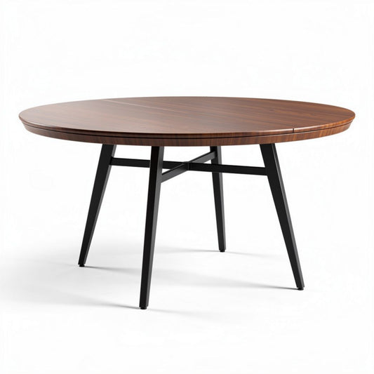 Ronde houten eettafel met zwart metalen poten 100 x 100 x 75cm
