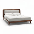 Houten bedframe met gestoffeerd hoofdbord 200 x 160 x 30 cm bruin en grijs