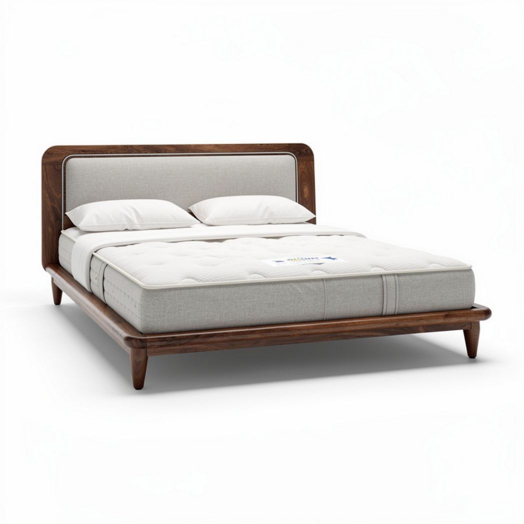 Houten bedframe met gestoffeerd hoofdbord 200 x 160 x 30 cm bruin en grijs