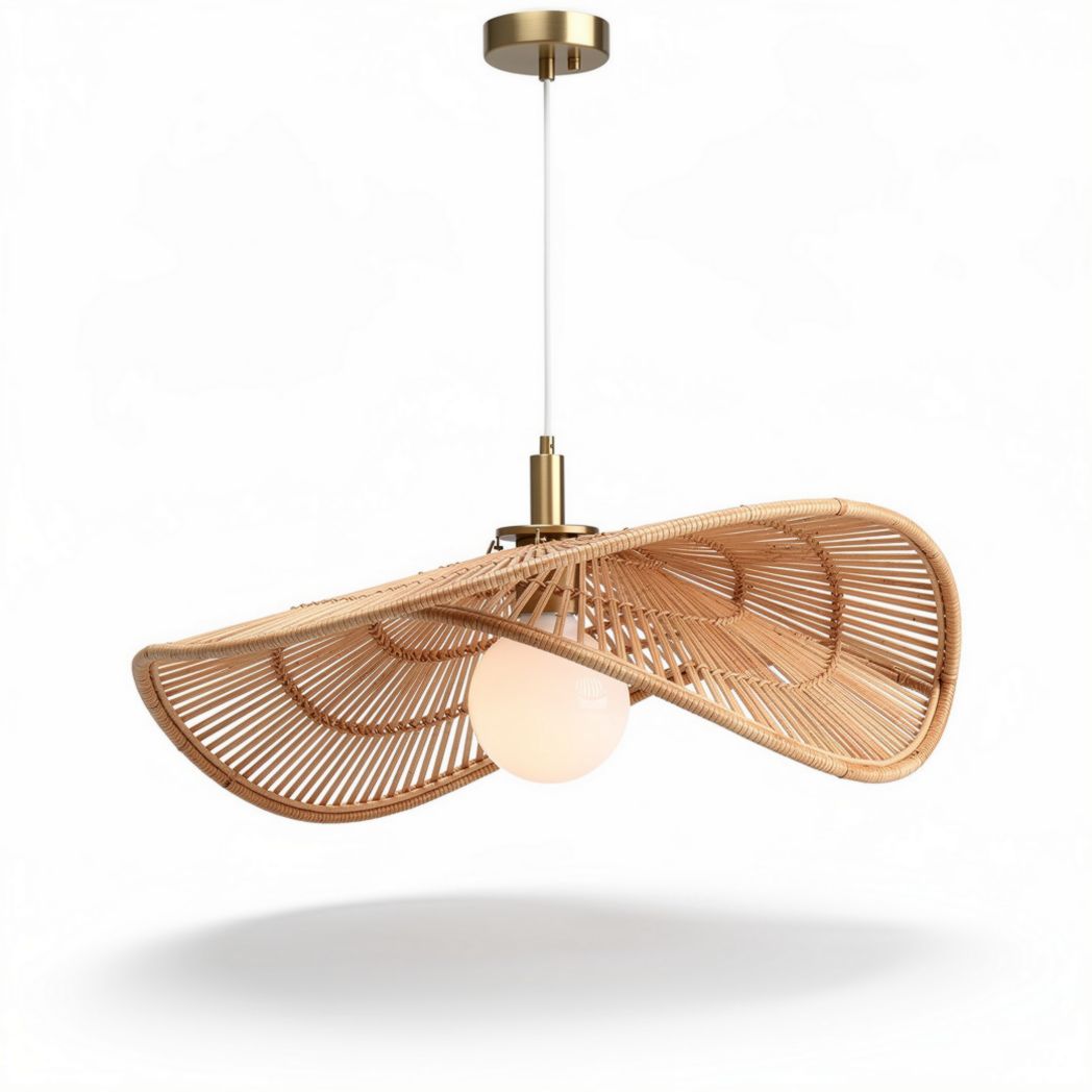 Hanglamp van bamboe met globelamp van glas 60 x 40 x 20cm